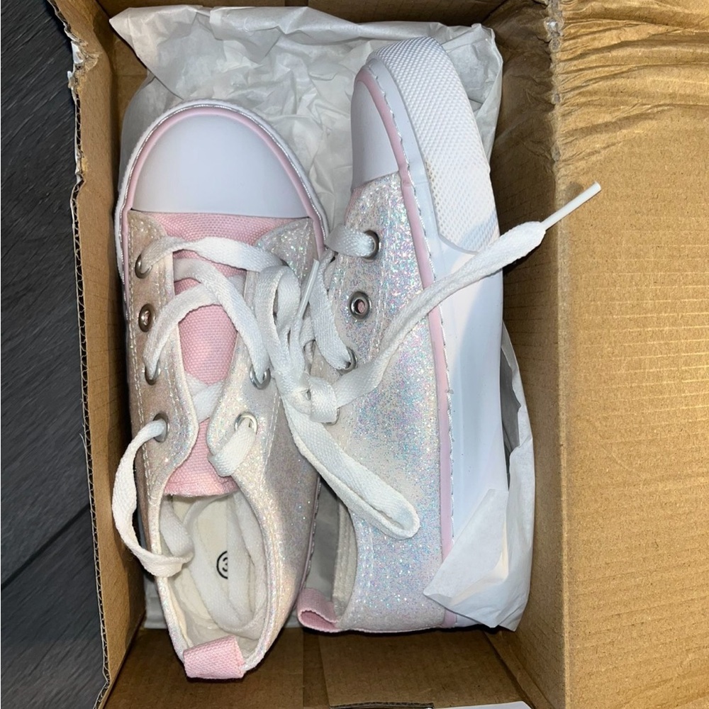 Sparkle Glitter White & Pink Girls Sneaker Shoes